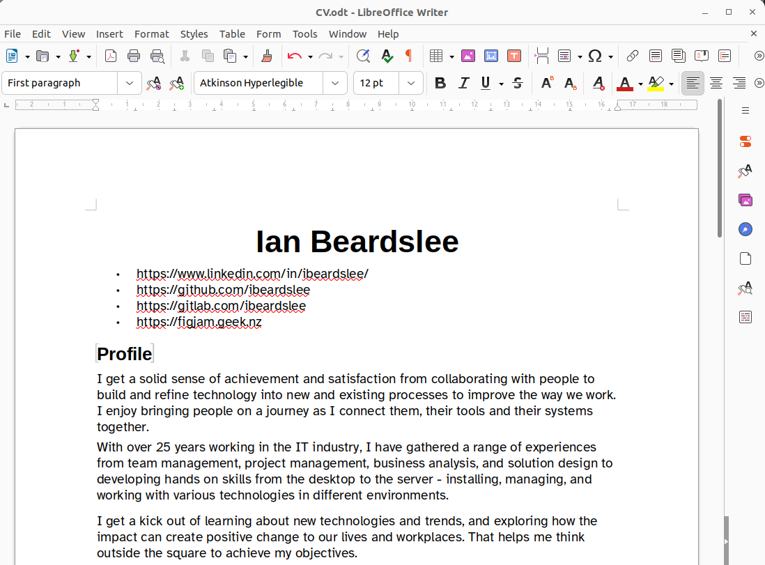 Screenshot: Libreoffice document using Atkinson Hyperlegible Font.